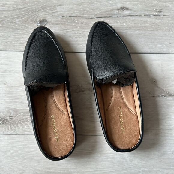 AEROSOLES Comfortable Backless‎ Slip On Loafer in Black Faux Leather Size 8W NWT - Picture 10 of 11